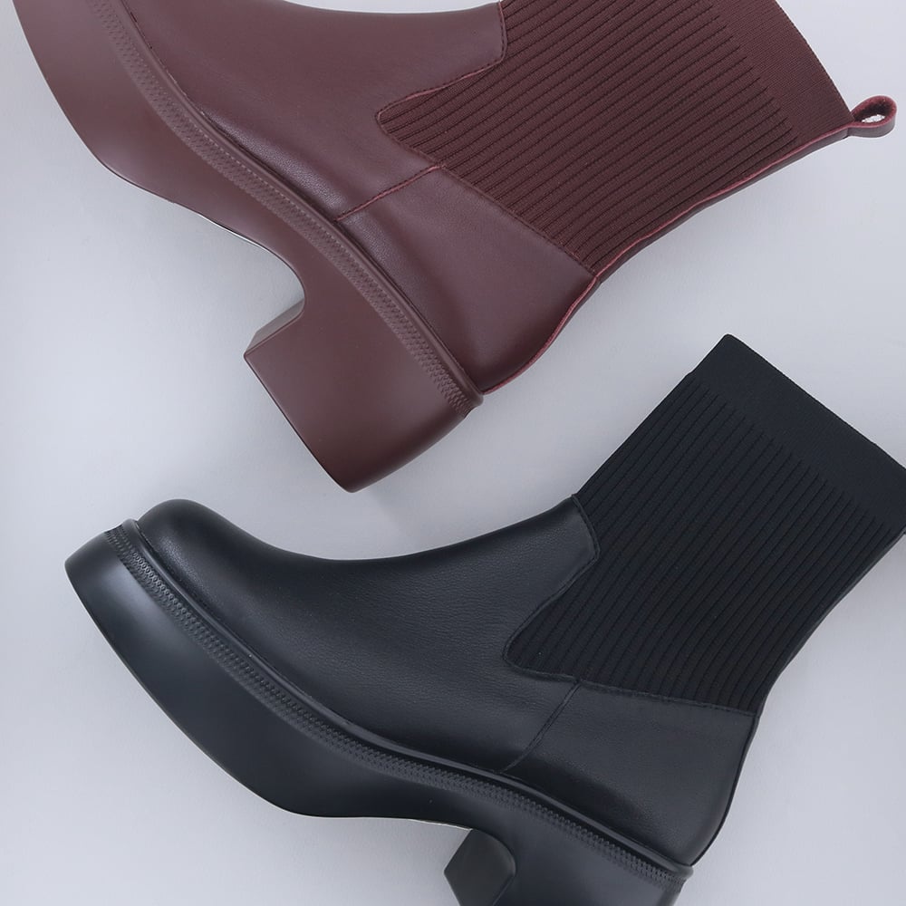 撥水｜厚底ニットブーツ