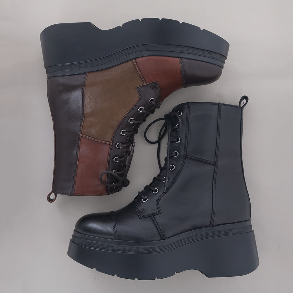 防滑｜厚底パッチワークブーツ